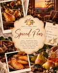 spiced pear title with collage of pear desserts with honey 